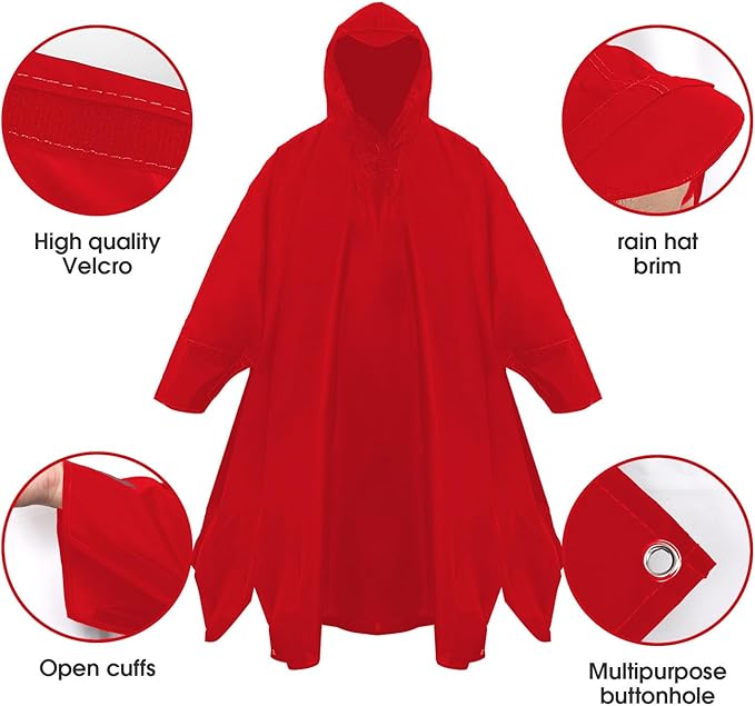 Unisex Rain Poncho for Adults, Hooded Waterproof Raincoat Jacket for Hiking, Camping and Outdoor