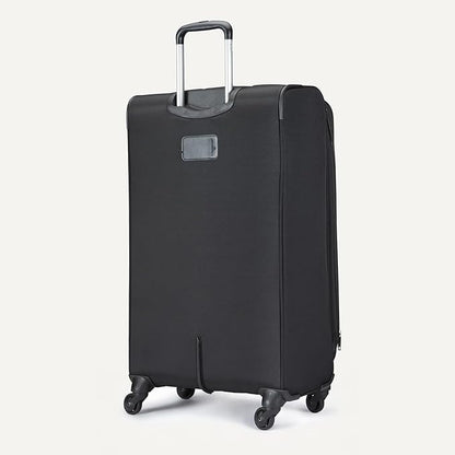 Amazon Basics Luggage, 28" Large Checked Softside Suitcase With Wheels, With Four 360-Degree Multi-directional Spinner Wheels, Expandable Capacity, Zippered Pocket and Straps, Telescopic Handle, Black
