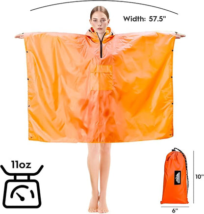 Bruvoalon 3-in-1 Rain Poncho with 1/4 Zip & Chest Pocket, Waterproof, Sunshade, Ground Mat for Adults & Youth Emergency