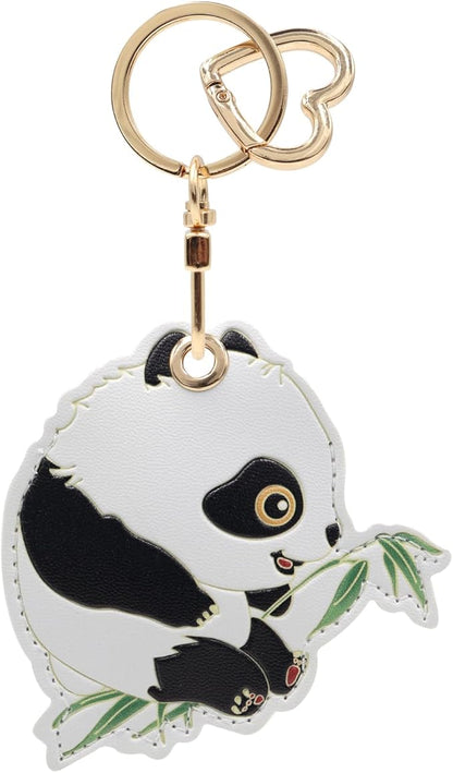 MC Fashion PU Leather Keychain Holder Case Compatible with AirTag, Cute Cartoon Panda GPS Tracker Case Charm Key Ring (Panda#1)
