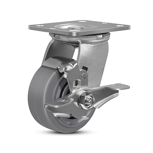 4 Inch Rubber Wheels (Flat Tread)- Heavy Duty Casters, Industrial Caster Wheels- with up to 700 LB Capacity- Use for Dollies, Utility and Maintenance Carts(1 Brake)