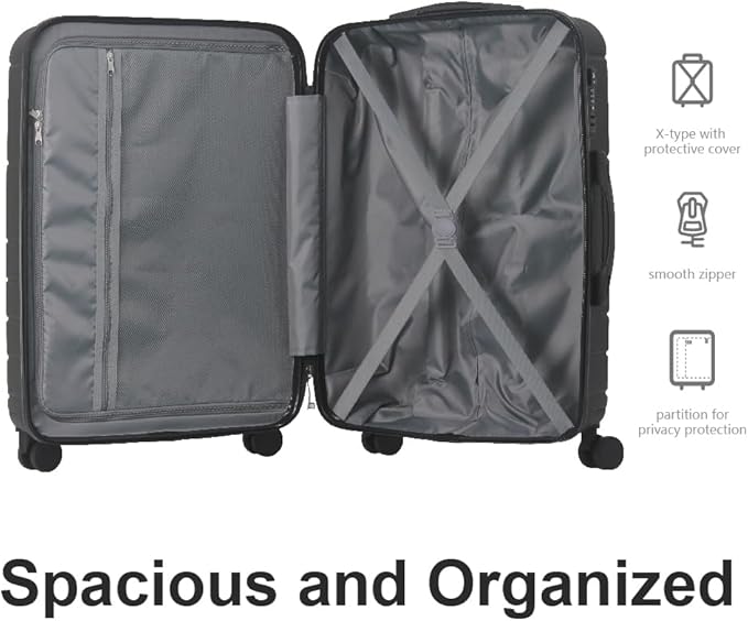 3-Piece Luggage Sets (20", 24", 28"), Suitcase with Wheels, Hardside Suitcase With Four Spinner Wheels and Scratch-Resistant Surface (ABS Hardshell, Black)