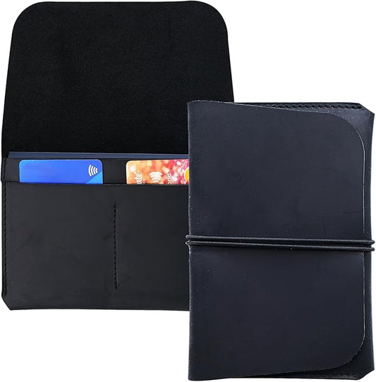 Leather Passport Holder with Travel Wallet, Genuine Leather Passport Cover- Passport Wallet, Leather Folding Wallet for Passports (Strap, Black)