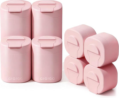 GIGIGO Magnetic Travel Containers Pink Set, 8-Pack Leakproof Refillable Cosmetic Capsules (0.68/1.69/3.04 fl oz) for Toiletries, Customizable Travel Size Jars with Lids & Labels for Skincare, Shampoo