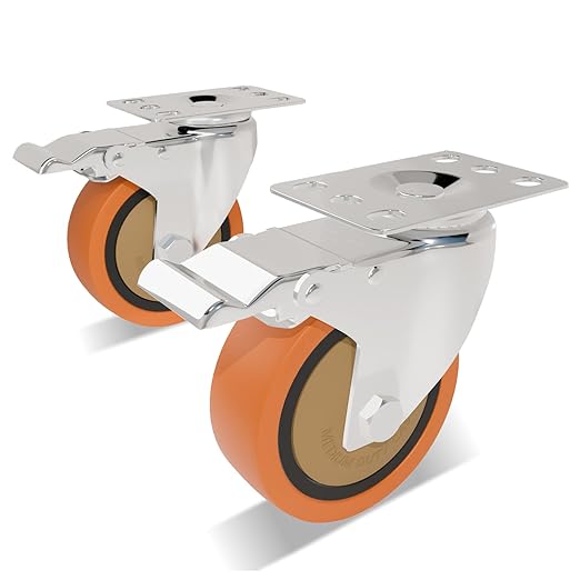 4 Inch 304 Stainless Steel Swivel Caster with Brake, Set of 2, Heavy Duty Industrial & Commercial Anti-Corrosion Casters for Hospital, Lab Equipment, Food Service, Furniture