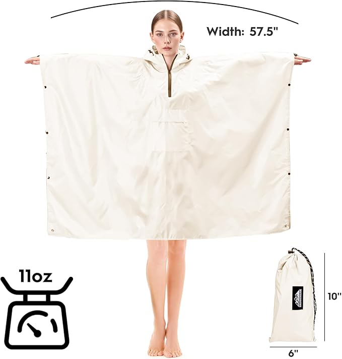 Bruvoalon 3-in-1 Rain Poncho with 1/4 Zip & Chest Pocket, Waterproof, Sunshade, Ground Mat for Adults & Youth Emergency