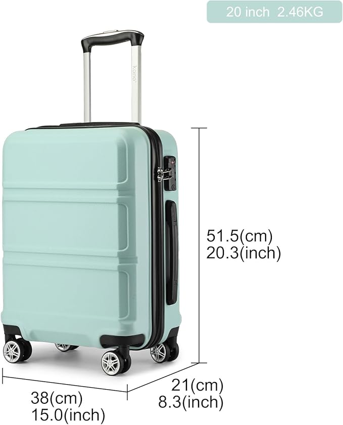 Kono 20'' Carry on Luggage with Spinner Wheel TSA Lock Lightweight PC+ABS Hardside Luggage Durable Small Carry on Suitcase Mint Green