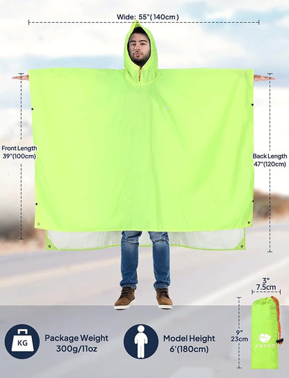 ANYOO Hooded Rain Poncho for Adults Waterproof Lightweight Rain Coat for Men Women Reusable Rain Jacket for Emergency Outdoor