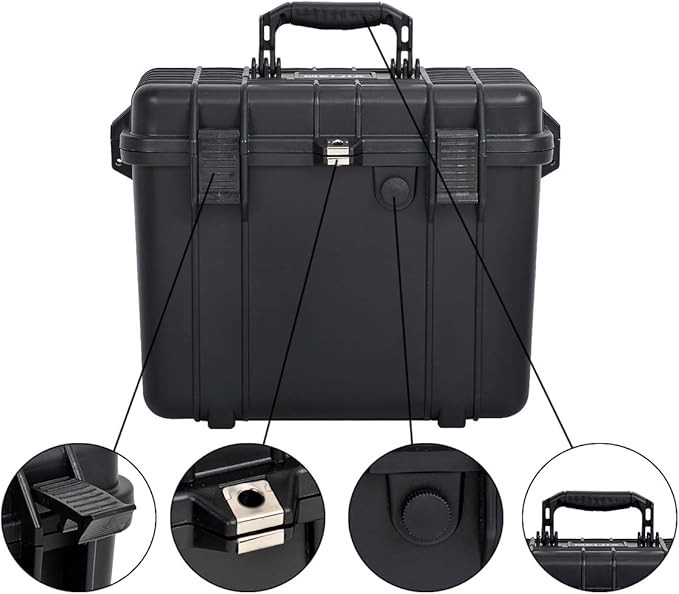 MEIJIA All Weather Waterproof Hard Camera Case With Customized Fit Foam Included, Elegant Black,Fit for Drones,camera,lens,16.26x8.66x13.39inches