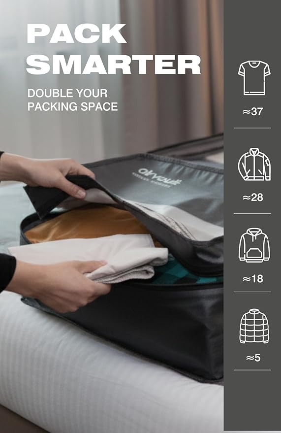 AirVault Travel Pack Vacuum Kit Reusable Air Seal Compression Bags with Wireless Suitcases Backpack Space Saver Vacpack (Gray 41L (2-Pack), 41L (Air Pump Included)