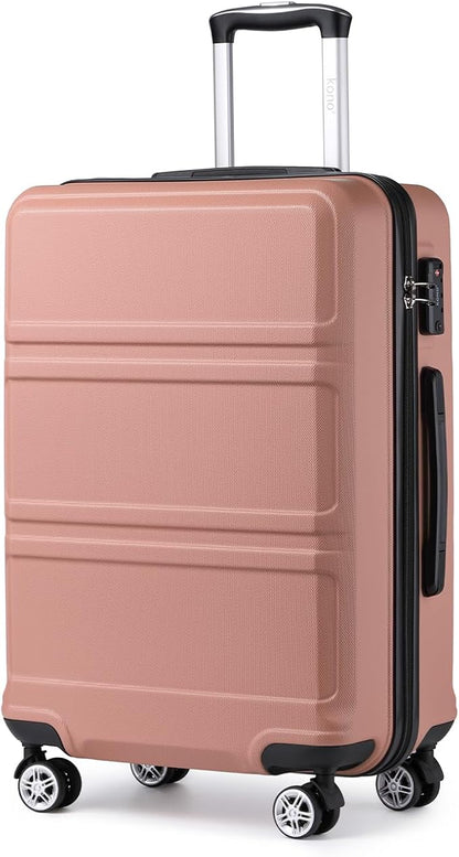 Kono 24 Inch Luggage Suitcase with Spinner Wheels TSA Lock Lightweight PC+ABS Hardside Medium Checked Luggage Durable Rolling Suitcase Nude/Rose Pink