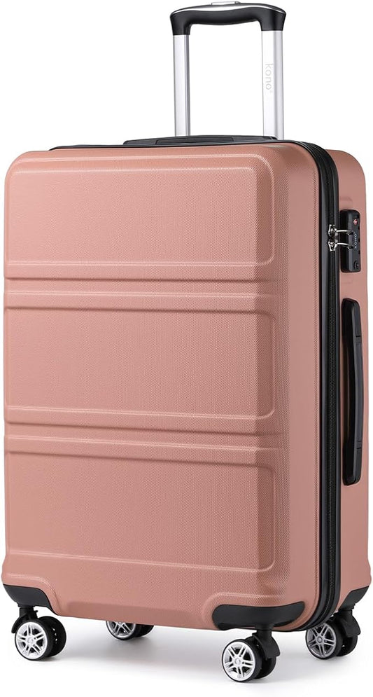 Kono 24 Inch Luggage Suitcase with Spinner Wheels TSA Lock Lightweight PC+ABS Hardside Medium Checked Luggage Durable Rolling Suitcase Nude/Rose Pink