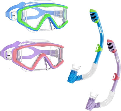Aegend Snorkeling Gear for Adults Youth Kids, Dry Snorkel Set Panoramic View Enhanced Anti-Leak and Anti-Fog Technology, Adjustable Strap for Snorkeling Scuba Diving Swimming with Mesh Bag