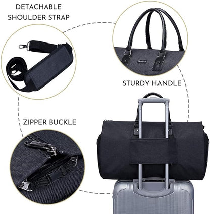 Modoker Convertible Garment Bag with Toiletry Bag, Carry On Garment Duffel Bag for Men Women Travel, Multi-Function Suit Bag 2 in 1 Hanging Suitcase, Black