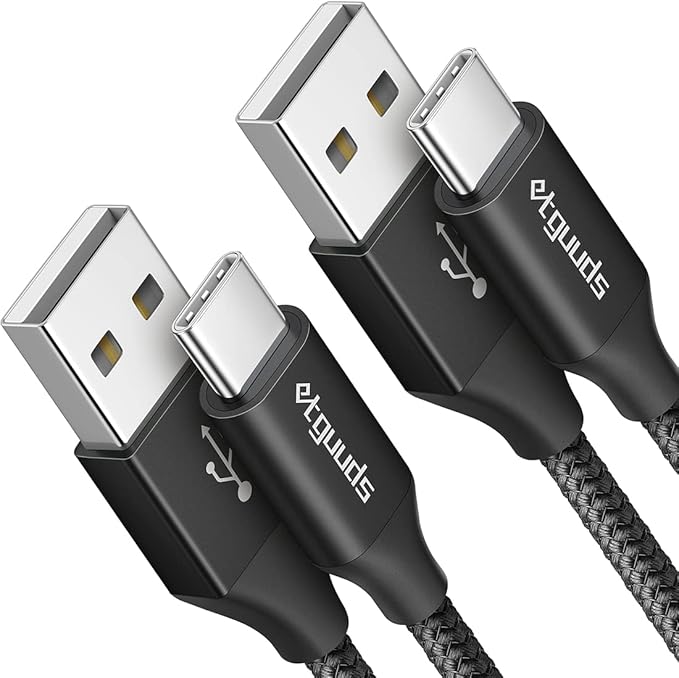 etguuds USB to USB C Cable 3ft, 2-Pack USB A to Type C Charger Cord Fast Charging for Samsung Galaxy A17 A16 A15 A26 A36 A56, S25 S24 S23 S22 S21 S20 S10 Note 20, for iPhone 17 16 15, Moto, Black