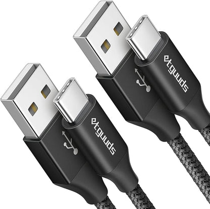 etguuds USB A to USB C Cable 6ft, 2-Pack, 3A Fast Charging Type C Charger Cord for iPhone 17 16 15 Pro Max 16e 17 Air, Samsung Galaxy S25 S24 S23 S22 S21 S20 A17 A16 A56 A55 Flip Fold, Black