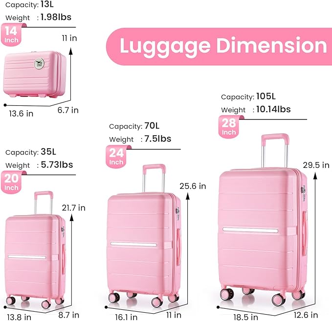 Merax Luggage Set 4 Piece Suitcase with Case Expandable Spinner Wheels Hardshell Airplane Approved Luggage Sets,Pink,14/20/24/28
