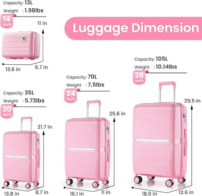 Merax Luggage Set 4 Piece Suitcase with Case Expandable Spinner Wheels Hardshell Airplane Approved Luggage Sets,Pink,14/20/24/28