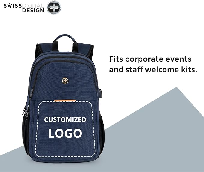 Swissdigital Design College 17 inch Laptop Backpack, Slim Business Travel Laptop Backpack With USB Charging Port For Women & Men Laptop Dark Blue (BIBERSTEIN SD1636-12)