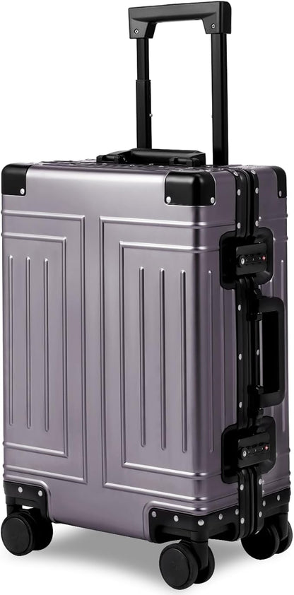 All Aluminum Magnesium Carry On Luggage，Cut from Whole Aluminum Sheet，22x14x9 Airline Approved ，（3rd Generation，Premium Magnesium Metal zipperless suitcase ） (grey, 20inch)