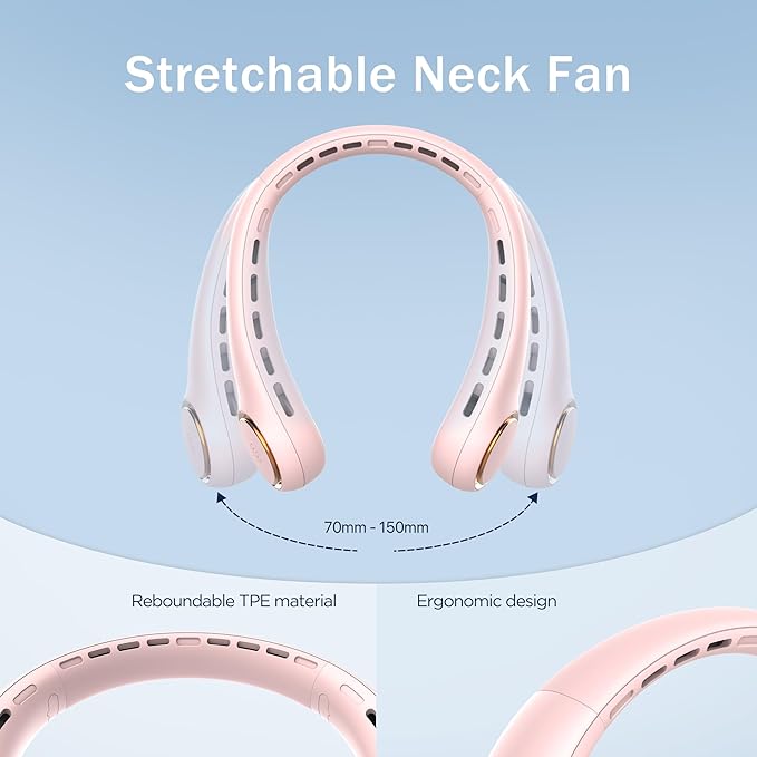 Portable Neck Fan, Personal Fan with 4000mAh Battery, Rechargeable Neck Fan with 3 Speeds and 64 Cool Lights, Birthday Gifts for Men Women Mom Dad, Hands Free Cooling fan for Summer(Pink)