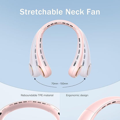 Portable Neck Fan, Personal Fan with 4000mAh Battery, Rechargeable Neck Fan with 3 Speeds and 64 Cool Lights, Birthday Gifts for Men Women Mom Dad, Hands Free Cooling fan for Summer(Pink)