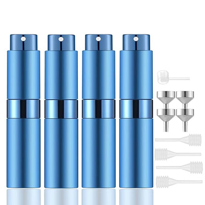 Lil Ray 8ml Portable Mini Perfume Atomizer(4 PCS)，Refillable Empty Small Spray Bottle for Travel, Twist Type Pocket Cologne Sprayer (Blue)