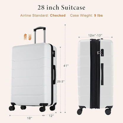 Sweetcrispy Carry on Luggage, Hard Shell ABS Suitcase with Double Spinner Wheels, Lightweight Expandable Rolling Suit Case with TSA Lock, 28 Inch Cream White