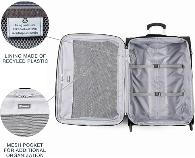 Travelpro Maxlite 5 Softside Expandable Upright 2 Wheel Checked Medium Luggage, Lightweight, 26-Inch — Black