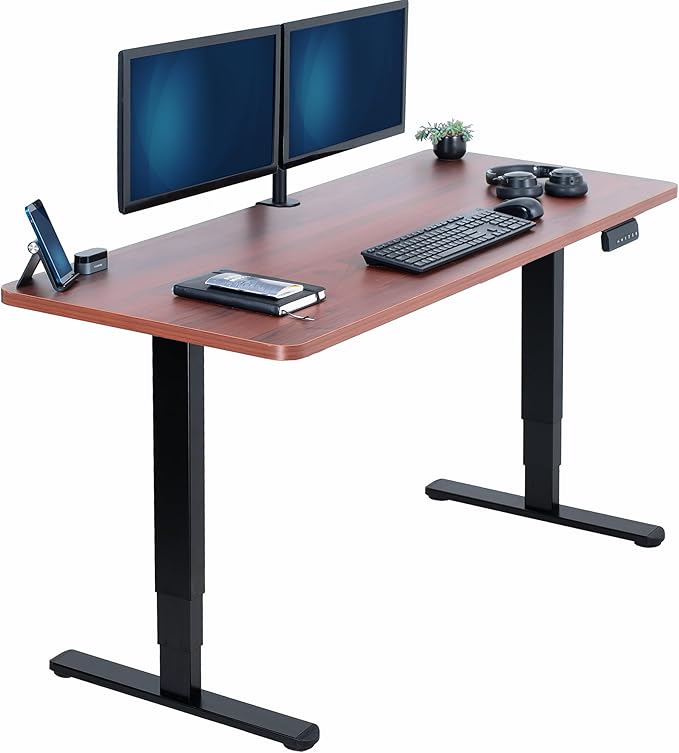 VIVO Electric 60 x 24 in Dual Motor Sit Stand Desk, Memory Height Adjustment, 2B Series, Dark Walnut Top Black Frame, DESK-KIT-2B6D