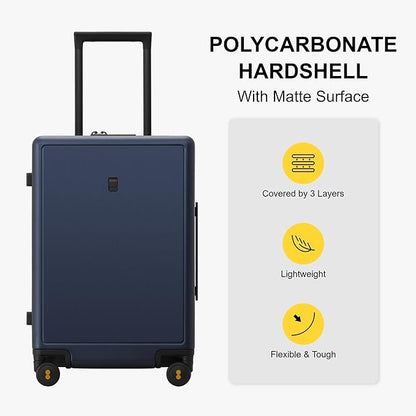 LEVEL8 Elegance Checked Luggage, 24 Inch Hardside Suitcase, Lightweight Matte Hardshell with Tsa Lock, Large Suitcases with Spinner Wheels, Navy Blue