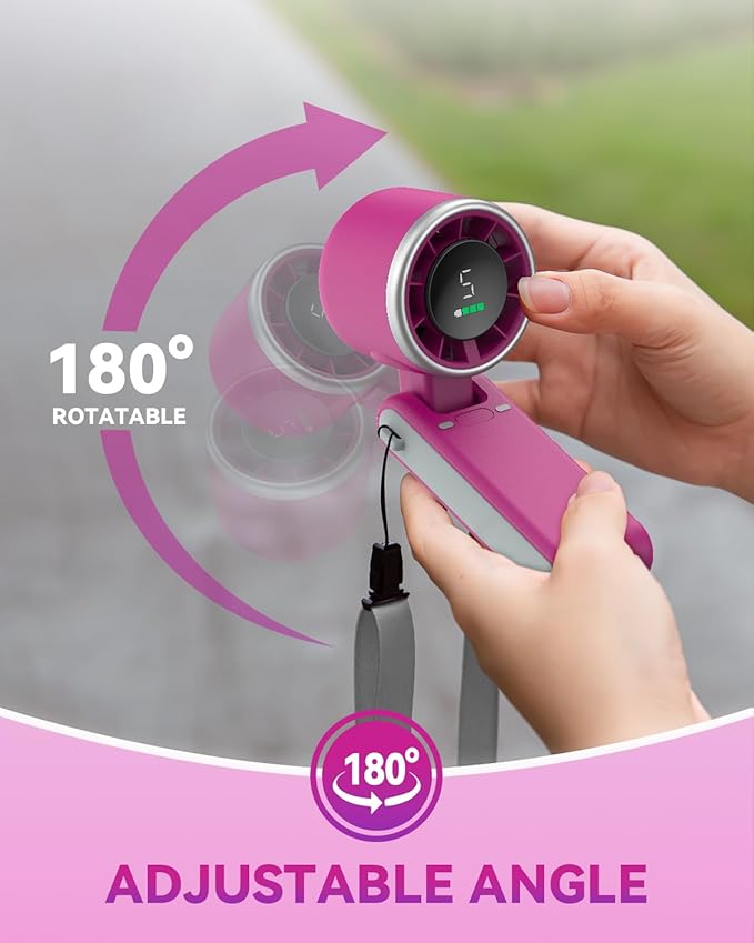 Portable Handheld Turbo Fan, 5-Speed Personal Fans, 5000mAh Rechargeable Fans Up to 12 Hours, Weight only 0.6lb Small Fan, Hand/Neck/Desk Fan 3 IN 1, Beach Vacation Essentials(Magenta)