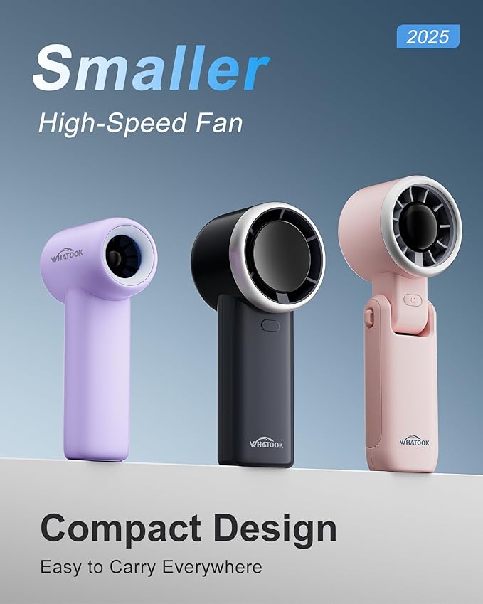 WHATOOK Mini Pocket Fan Portable Handheld Fans,3000mah Small Rechargeable Turbo Personal Fan Travel Essential Outdoor Activities Beach Vacations Camping Gifts for Women face makeup skincare（Purple）