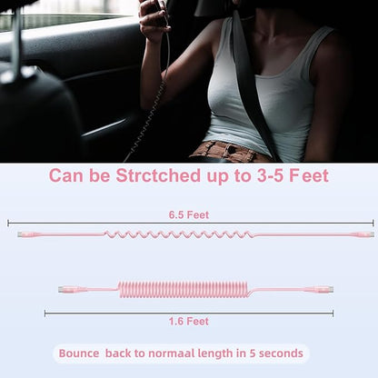 USB C to C Cable 6FT, 2Pack Coiled USB C Fast Charging Cable for Car, CarPlay iPhone USB-C Cable/Android Auto USB C Cord, USB Type C Cable for iPhone 17/16/15/Pro Max/Samsung Galaxy S23 and More-Pink