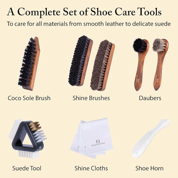 FootFitter Ultimate Shoe Care Kit, Premium Shine Brush & Suede Tools for Cleaning, Polishing, Conditioning, and Restoring Leather, Nubuck & Suede Footwear (Made in Germany)
