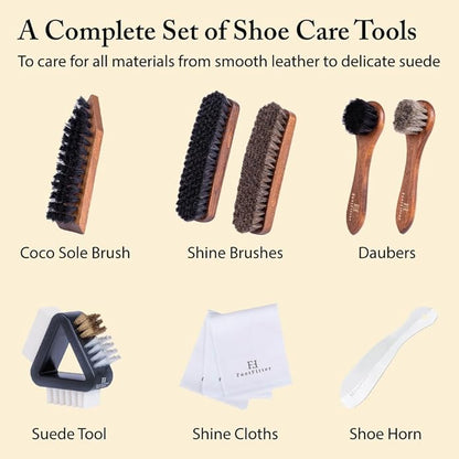 FootFitter Ultimate Shoe Care Kit, Premium Shine Brush & Suede Tools for Cleaning, Polishing, Conditioning, and Restoring Leather, Nubuck & Suede Footwear (Made in Germany)