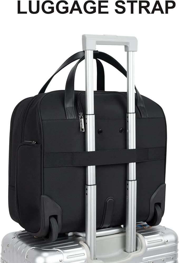 EMPSIGN Rolling Laptop Bag Women with Wheels, Briefcase for Women Fits Up to 15.6 Inch Laptop Briefcase on Wheels, Water-Repellent Overnight Rolling Computer Bag with RFID Pockets, Black