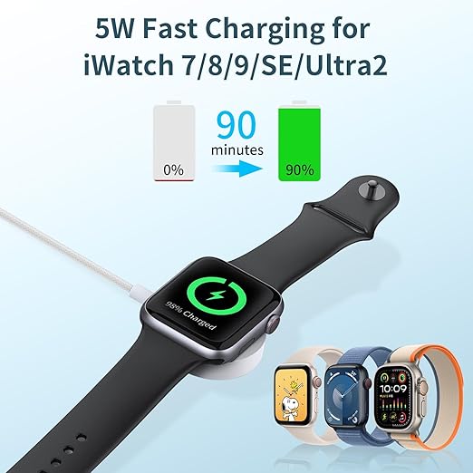 3 in 2 Charger Cable for Apple Watch, Fast Phone Watch Charger USB C Multi Fast Charging Cable Compatible with iWatch Ultra/SE/10/9/8/7/6/5/4/3/2/1 & iPhone 16/15/14/13/12,6ft (Purple)