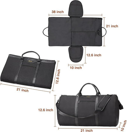 Garment Bag for Travel, Carry On Garment bag, Convertible Duffel Bag with Shoe Compartment, Perfect for Business Trips and Weekend Getaways, Black