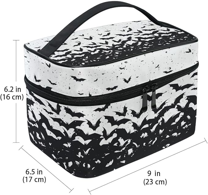 Makeup Train Case Black Bat Halloween Korean Carrying Portable Zip Travel Cosmetic Brush Bag Organizer Large for Girls Women