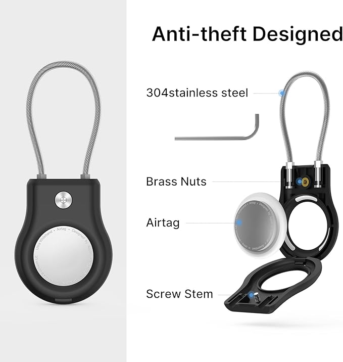 Air Tag Holder - (4 Pack) Air tag Lock Keychain with Wire Cable Compatible with Apple AirTag,Ultra Durable Anti-Lost Protective Case with Keyring for Luggage, Key, Backpack, Pet, Bag, Black