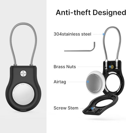 Air Tag Holder - (4 Pack) Air tag Lock Keychain with Wire Cable Compatible with Apple AirTag,Ultra Durable Anti-Lost Protective Case with Keyring for Luggage, Key, Backpack, Pet, Bag, Black
