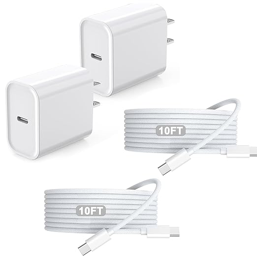 iPhone 17 16 Charger,2Pack USB C Wall Charger Block Chargers Fast Charging with 10FT USBC to C Woven Cable for iPhone 17/17 Pro/17 Pro Max/17 Air/iPhone 16/16 Plus/16 Pro Max/16E/15/15 Pro,iPad Pro