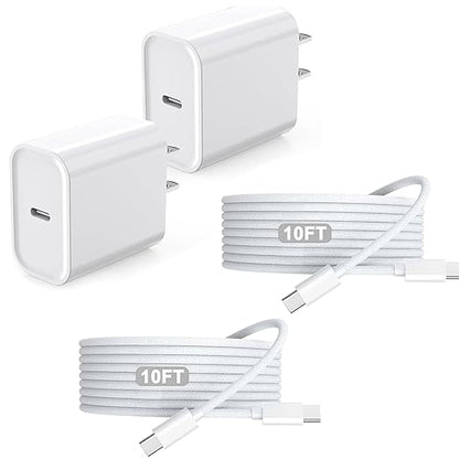 iPhone 17 16 Charger,2Pack USB C Wall Charger Block Chargers Fast Charging with 10FT USBC to C Woven Cable for iPhone 17/17 Pro/17 Pro Max/17 Air/iPhone 16/16 Plus/16 Pro Max/16E/15/15 Pro,iPad Pro