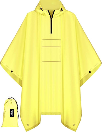 Bruvoalon 3-in-1 Rain Poncho with 1/4 Zip & Chest Pocket, Waterproof, Sunshade, Ground Mat for Adults & Youth Emergency