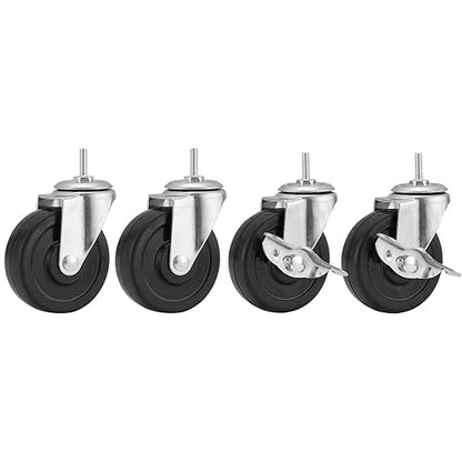 3-Inch Casters,Shelving Wheels, Wire Shelving Replacement Wheels Set of 4, Threaded Stem Rubber Casters (Screw Diameter 1/4"- 20) for Wire Shelves Rack Legs with 3/4" Posts