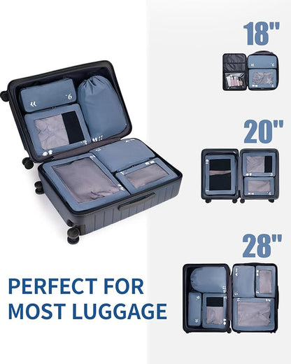 ECOHUB 7 Set Packing Cubes Tear-Resistant Luggage Packing Organizers with Number Icon for Travel Accessories Luggage Suitcase Machine Washable Packing Cubes (Blue)