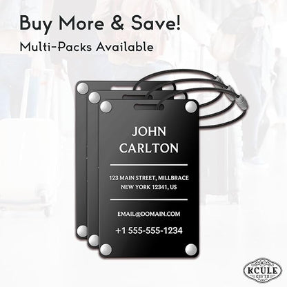Personalized Luggage Tags for Suitcases - Aluminum Custom Luggage Tags for Backpacks & Bags, Sturdy, Waterproof & Heavy Duty (Black/Card-Sized)