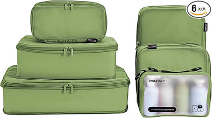 Compression Packing Cubes for Travel, 6-Piece Set (L/M/S), Double-Zip Luggage Organizers with Mesh Panels, Space-Saving Clothes Storage Bags for Suitcase & Carry-On (6 Pack, Forest Green)