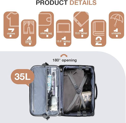 Lekebobor Rolling Laptop Bag With a Compact Combination Lock，Rolling Laptop Briefcase on Wheels for Women/Men Fits Up to 15.6Inch computer Bags Water Resistant for Work Travel and Business, Black